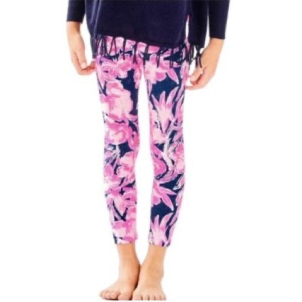 Lilly Pulitzer Girls Maia Leggings Flamingle flamingo floral Pink Navy Blue